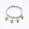 Italian charm link bracelet in stainless steel featuring four honey bee pendants - Bee