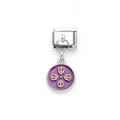 Italienischer Edelstahl-Charm mit lila Emaille und orangefarbenem Blumenmotiv für Armbänder - Lila Emaille Runder Stil (13)