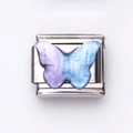 Italian charm link featuring a blue and purple gradient resin butterfly on stainless steel - Blue-Purple Gradient Butterfly (17)