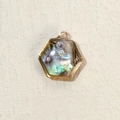 Hexagon abalone shell pendant with gold plated border for DIY jewelry making - Hexagon