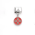 Italienischer Modul-Charm aus Edelstahl mit einem runden Emaille-Anhänger in Rot - Rotes Kreuz Runder Stil (14)
