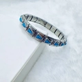 Bracelet modulaire vintage en acier inoxydable avec incrustations de turquoise bleue - Style Pierre Bleue Triangulaire (22)
