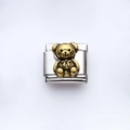 Italian charm link with vintage golden 3D bear design on a stainless steel base - Teddy Bear