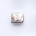 Italian charm link featuring a pink butterfly and white pearl in stainless steel - Light Pink Butterfly