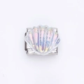 Italian charm link with iridescent scallop shell inlay on stainless steel base - Iridescent Shell Style (2)