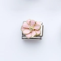 Italian charm link with pink enamel flower and gold trim for DIY modular bracelets - Pink Flower