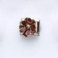 Italian charm for DIY bracelet featuring a brown enamel flower with gold metal edges - Brown Flower