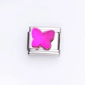 Italian charm link in stainless steel featuring a faceted rose pink resin butterfly - Rose Pink Butterfly Style (4)