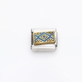 Italienisches Charm-Glied mit blauem Emaille und goldenem Rautenmuster auf Edelstahl - Dunkelblaues geometrisches Emaillemuster(2)