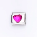 Italian charm link with a faceted deep pink resin heart set in stainless steel - Dark Pink Heart Style (5)