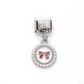 Italienischer Edelstahl-Charm-Anhänger mit roter Schleife und Buchstabe S für Armband - Rote Schleife S-Logo Perlenrand Stil (20)