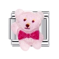 Italian charm bracelet link with a cute pink glitter bear and silver stainless steel base - Pink Bear(1)