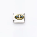 Italienisches Modul-Charm aus Edelstahl mit blauem Muster und weißem ovalem Schmuckstein - Weiße ovale Cabochon-Geometrie(4)