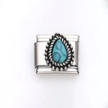 Italiaanse bedel met druppelvormige turquoise steen en gedraaide touwrand details - Waterdruppel Turkoois Stijl (3)