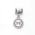 Italienischer Charm-Anhänger mit lila Emaille-Schleife, Perlenrand und S-Buchstabe auf Silber - Lila Schleife S-Logo Künstliche Perle Rand Stil (21)