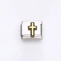 Italian charm link with vintage golden cross decoration on stainless steel base - Beaded Edge Cross (5)