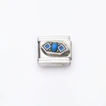 Link italiano vintage con pietra blu e motivi geometrici su acciaio inossidabile lucido - Pietra Principale Blu Ovale Etnica(5)