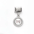 Italienischer Charm-Anhänger mit rosa Schleife und weißen Perlen auf Edelstahl-Basis - Rosa Schleife S-Logo Künstliche Perle Rand Stil (22)