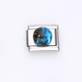Italian charm bracelet link in stainless steel with blue galaxy resin insert - Blue Starry Sky Round Style (8)