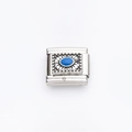 Charm modulare italiano con smalto blu ovale vintage in cornice di acciaio inox - Centro Blu a Grana Metallica Vintage(6)