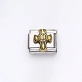 Italian modular charm link in stainless steel with a gold-plated religious cross relief - Holy Spirit Cross (6)