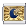 Italian charm link with golden plate and blue enamel crescent moon in stainless steel - Moon and Sun Pattern (1)