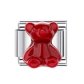 Italian charm bracelet link featuring a glossy red resin gummy bear on stainless steel - Red Gummy Bear (3)