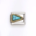 Charm italiano con pietra turchese triangolare e bordo dorato a trama di corda - Stile Turchese Triangolo Bordo Oro (5)