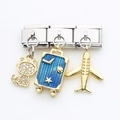 Italiaanse bedelset met gouden kat, blauwe koffer en vliegtuig voor stalen armband - Stijl Kat Koffer en Vliegtuig (1)