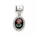 Italienischer Modular-Charm aus Edelstahl mit schwarzem Emaille-Anhänger und roter Blume - Schwarz Oval Rote Blume Strass Stil (23)