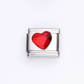 Italian charm link with red crystal heart on a stainless steel modular base - Red Heart Style (9)