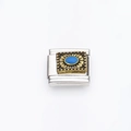 Charm modulare italiano in acciaio inossidabile con gufo dorato e smalto blu vintage - Motivo a Volute Dorate Pietra Blu(7)
