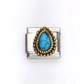 Charm modulare italiano con turchese a goccia e cornice in acciaio inossidabile intrecciato - Stile Turchese Goccia Bordo Oro (6)