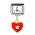 Italian modular charm featuring a red enamel heart and zircon in stainless steel - Red Heart (4)