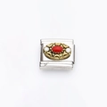 Charm modulare in acciaio inox con base ovale dorata e castone con pietra rossa - Pietra Principale Rossa Etnica Vintage(8)
