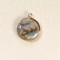 Round gold-plated abalone shell pendant charm with iridescent blue and green textures - Round