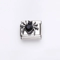 Italian charm bracelet link featuring a vintage silver spider with black heart crystal - Spider with Heart Rhinestone (8)