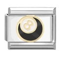 Italian charm link with black and white billiard 8-ball in silver stainless steel - 8-Ball Pattern (3)