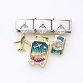 Italienische Charm-Armbandmodule mit goldenen Reiseanhängern aus Edelstahl - Kamera Koffer und Flugzeug Stil (3)