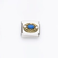 Charm modulare italiano in acciaio inox con pietra blu e dettaglio floreale dorato - Bordo in Pizzo Dorato Pietra Blu(9)