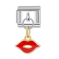 Italiaanse bedel met rode lippen hanger en roestvrijstalen basis voor modulaire armbanden - Rode Lippen(5)