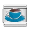 Italian modular charm in stainless steel featuring a blue coffee cup enamel design - Blue Coffee Cup (4)