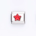 Italian charm link with red star inlay on brushed stainless steel base for DIY bracelets - Red Pentagram Style (11)