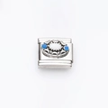 Maglia per bracciale italiano in acciaio inossidabile con motivo ovale retrò blu e bianco - Base Argento Vintage Accenti Blu Bianchi(10)