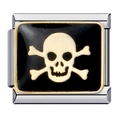 Stainless steel modular bracelet charm with a skull and crossbones design in black enamel - Skull Pattern (5)