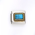 Charm modulare italiano in acciaio inox con pietra turchese rettangolare e bordo dorato - Stile Turchese Blu Rettangolo (9)