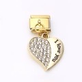 Gold Italian charm bracelet link with rhinestone heart and I Love You engraving - I Love You Heart (4)