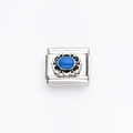 Charm italiano in acciaio inossidabile con gemma in smalto blu e motivo floreale retrò - Pietra Principale Blu a Petalo Vintage(11)