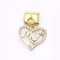 Gold-plated heart charm link with Mum engraving and crystals for Italian bracelets - Mum Heart (1)