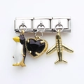 Italienische Charms mit Emaille-Pinguin, schwarzem Herzstein und goldenem Flugzeug - Pinguin Herz und Flugzeug Stil (5)